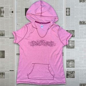 y2k Pink Floral Short Sleeve Hoodie